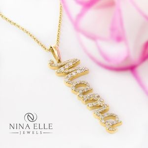 New 14k Yellow Gold Mama Vertical Pendant